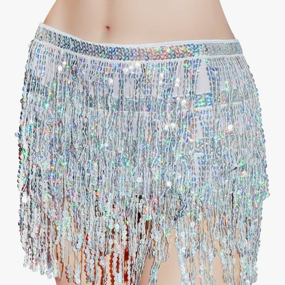 Sparkling Sequin Fringe Skirt